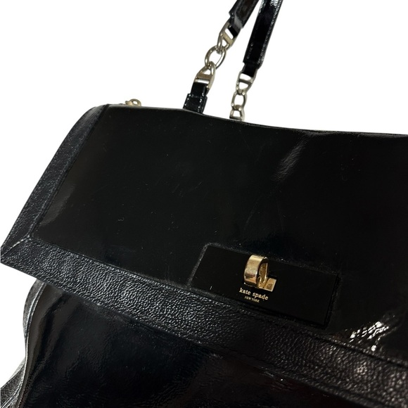 Rare Kate Spade Patent Leather Tote Bag Black Zip Hot Pink Lined | Cow Leather - Picture 2 of 12